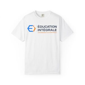 Minimal Tech Logo T-Shirt — Subtle Blue & Orange Emblem with Small Text
