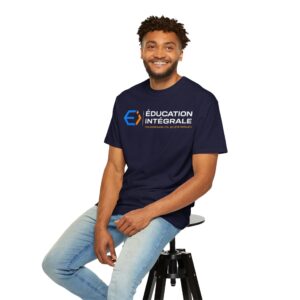 Minimal Tech Logo T-Shirt — Subtle Blue & Orange Emblem with Small Text